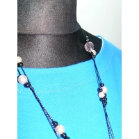 Bawełniana gruba BLUZA z wywijanym rękawem i haftem - chabrowa